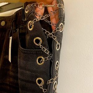 NWT Forever 21 Curb Chain Straight Leg High-Rise Jeans Size 33